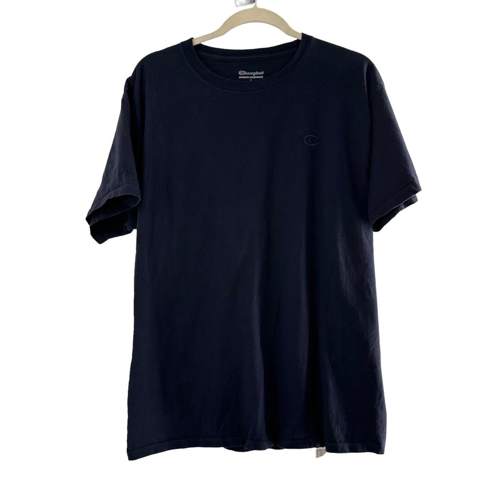 Champion Mens Navy Blue‎ Cotton T-Shirt Large Crew Neck Athletic Short Sleeve